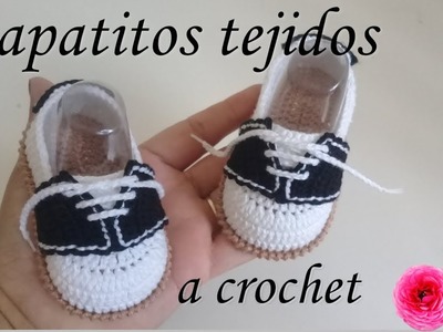 Zapatito tipo mocasin a crochet para bebé - modelo victor - 0 a 3 meses