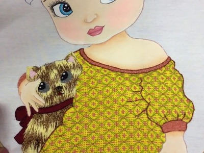 236.-Bordado fantasia vestido de niña con gatito parte 1.2