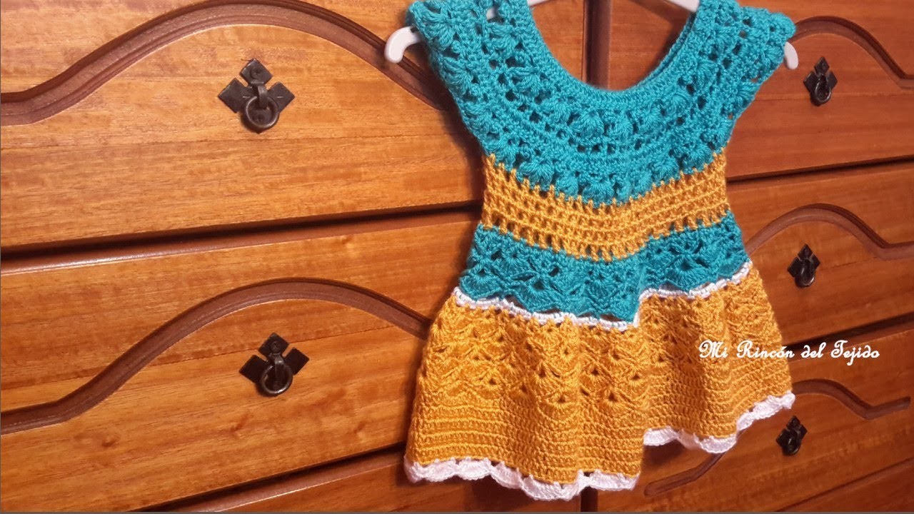 Como tejer un hermoso vestido para bebe a crochet (ganchillo) tutorial paso a paso. Parte 2 de 2