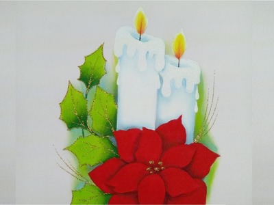 Pintura En Tela Navidad Velas Con Nochebuena
