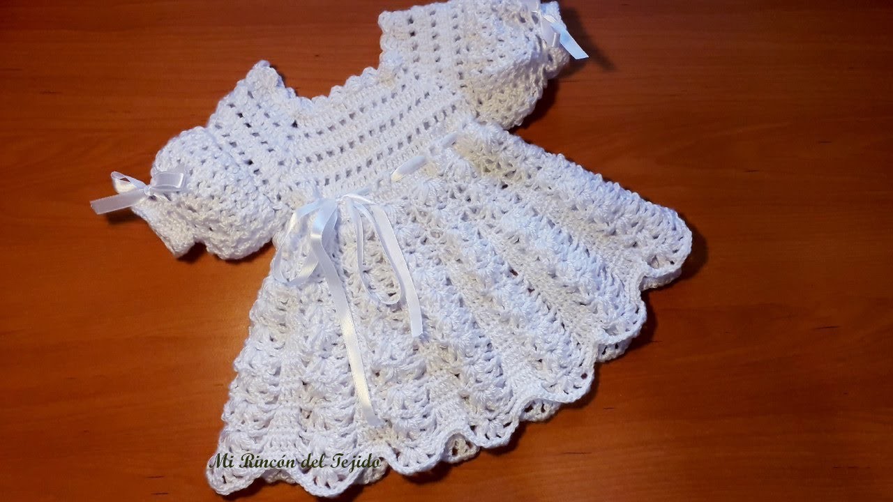Como tejer un vestido bebe recien nacido a crochet (ganchillo) tutorial paso a paso. Parte 1 de 2