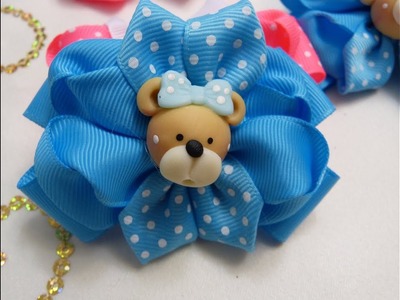 KANZASHI, PAR Mini MOÑOS  2 petalos de flores redondo y punticas cinta faya, Bows Hair Ribbons