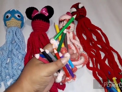 Porta colores crochet  en forma de pulpos