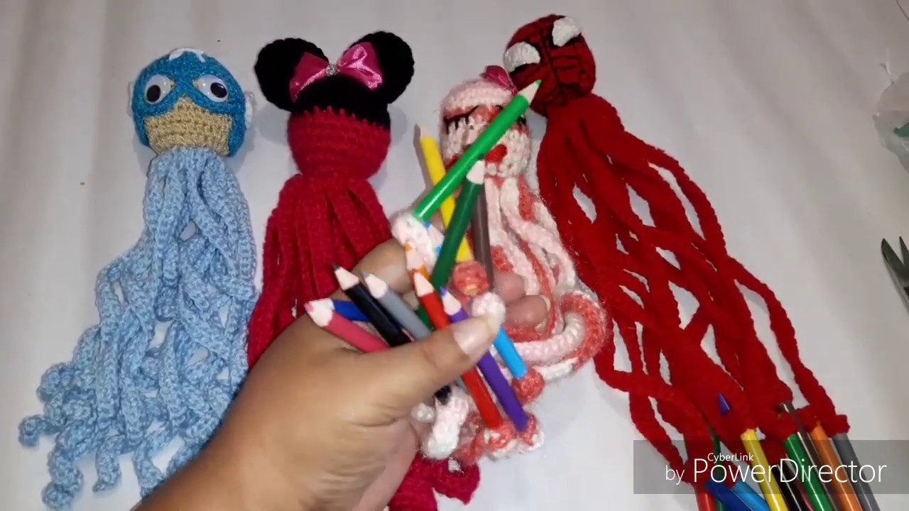 Porta colores crochet  en forma de pulpos