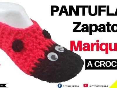 Tejidos a Crochet | Tejiendo Pantuflas Zapatos de Mariquita a Crochet o Ganchillo