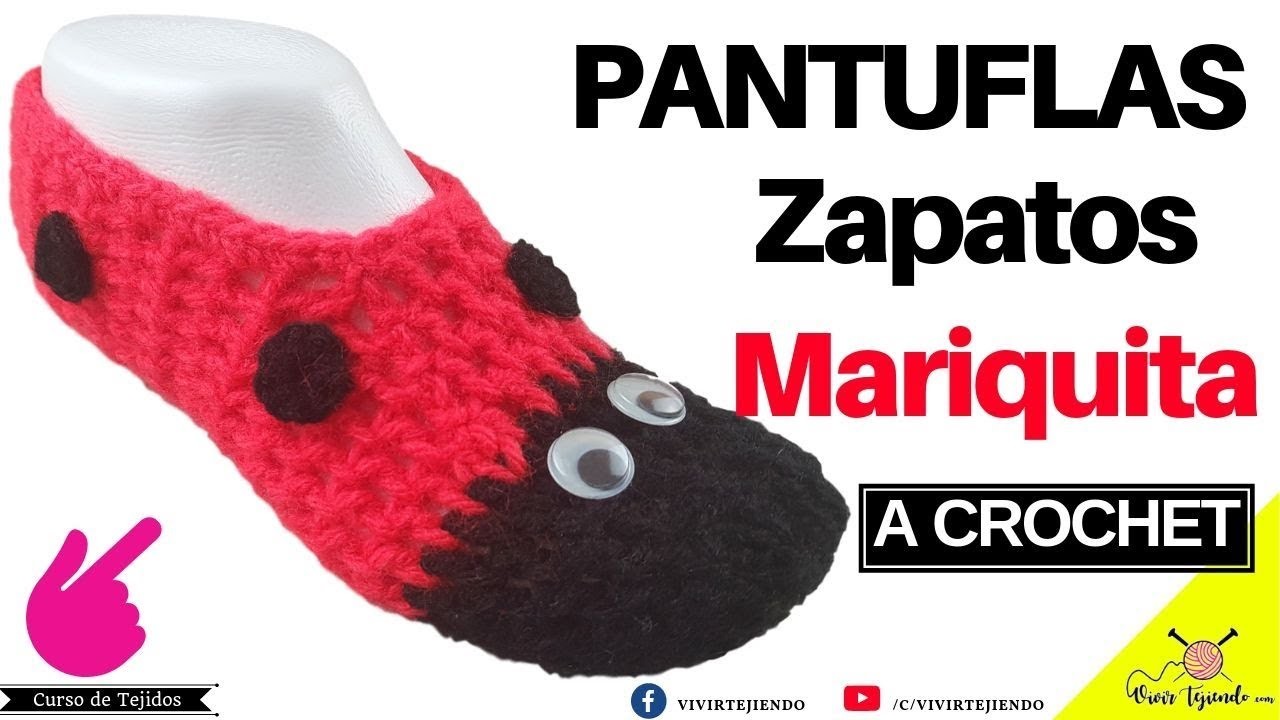 Tejidos a Crochet | Tejiendo Pantuflas Zapatos de Mariquita a Crochet o Ganchillo