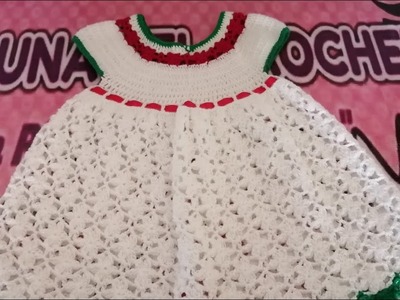 Vestido tejido a crochet modelo Flor talla de 1 a 2 años