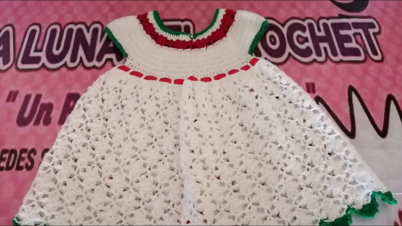 Vestido tejido a crochet modelo Flor talla de 1 a 2 años