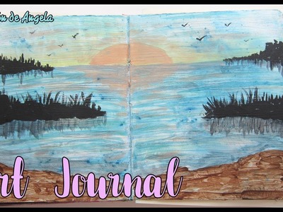Art journal Paisaje marino muy facil -Diy manualidades