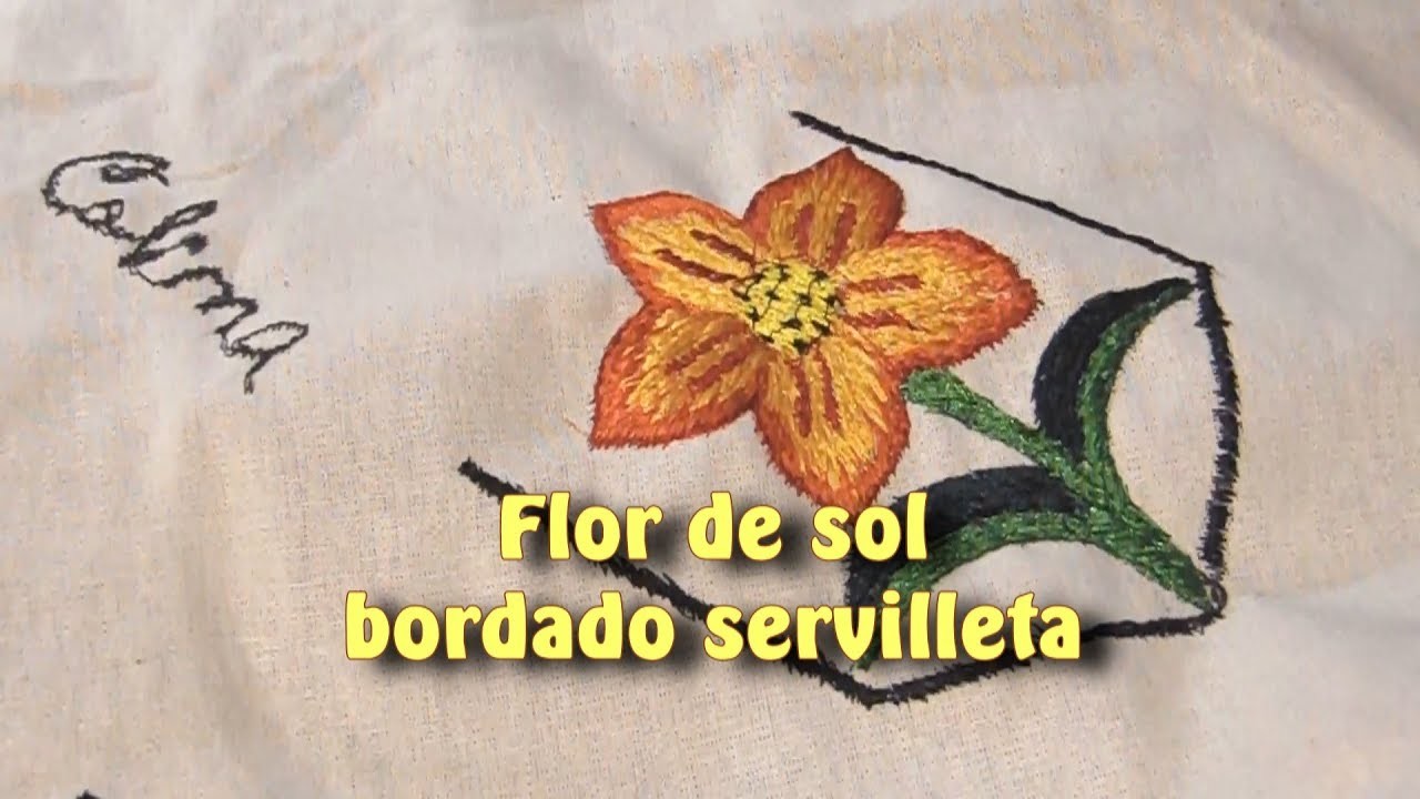 Flor de sol bordado servilleta |Creaciones y manualidades angeles