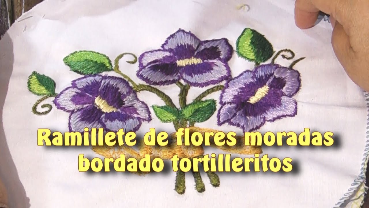 Ramillete de flores moradas bordado tortilleritos |Creaciones y manualidades angeles