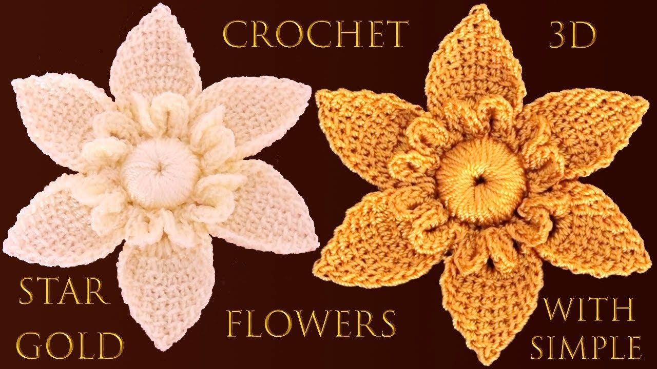 Como hacer flores 3D estrellas de oro a Crochet tejido de ganchillo tallermanualperu