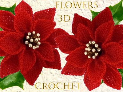 Como hacer flores Nochebuena con tallos a Crochet punto 3D centros de mesa tejido tallermanualperu