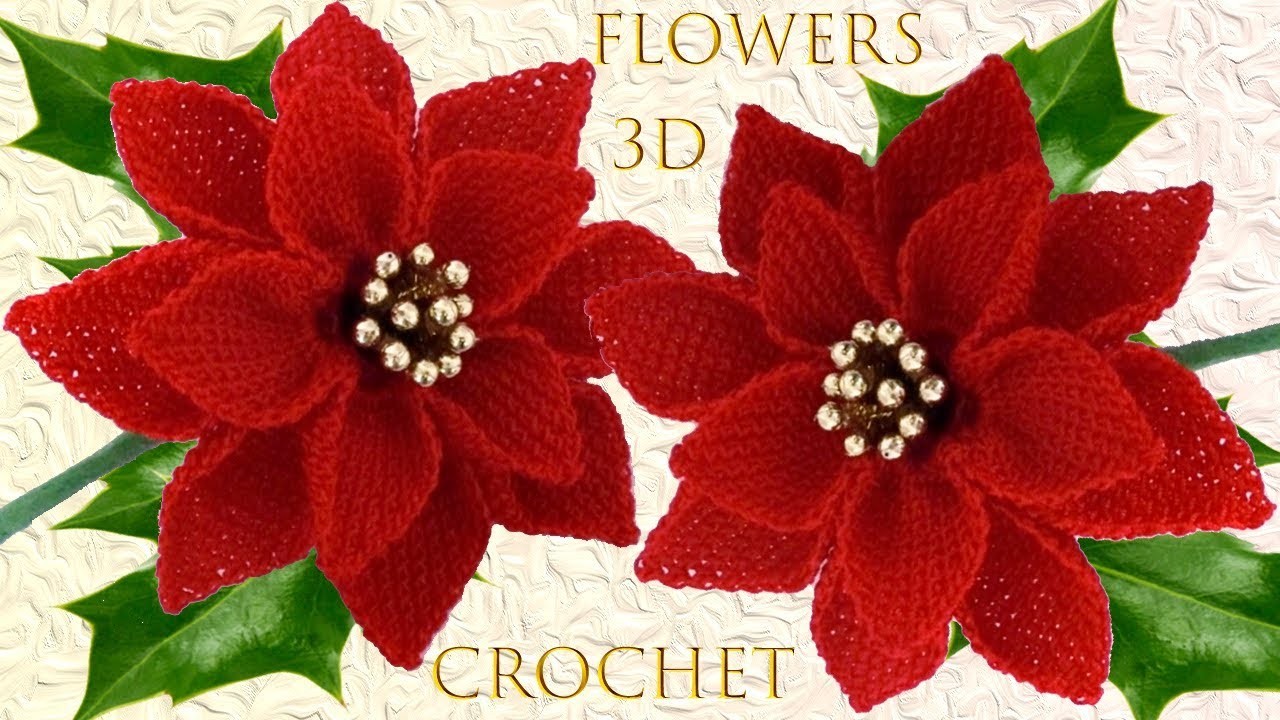 Como hacer flores Nochebuena con tallos a Crochet punto 3D centros de mesa tejido tallermanualperu