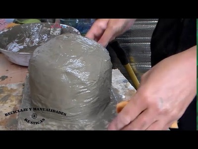 Como hacer maceta colgante de cemento y tela #1