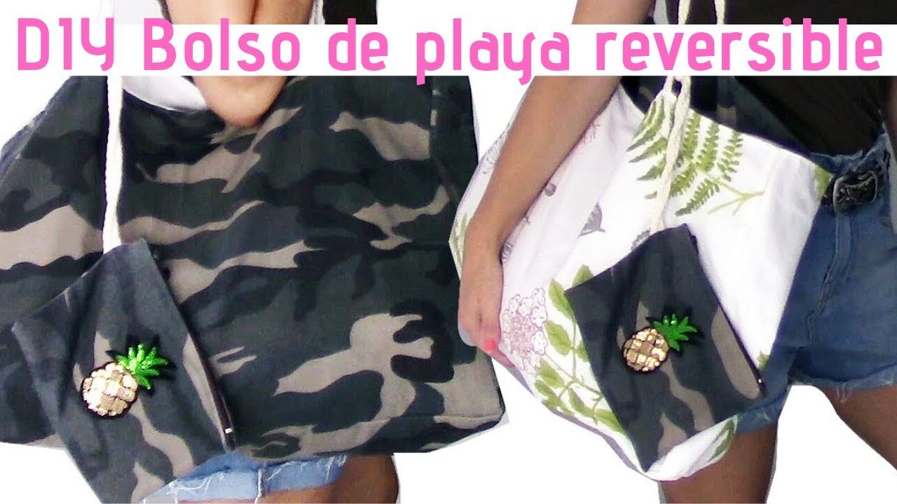 DIY  BOLSO  de PLAYA reversible!!, estampado militar tendencia.Diy beach bag (english subtitle)