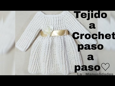 Vestido de niña tejido a crochet para tiempo de frio (Elegante)