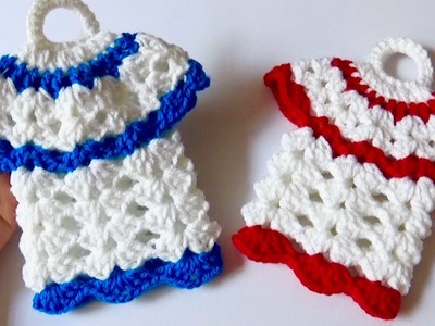 Vestido tejidos a crochet para agarradera. decoración de cocina