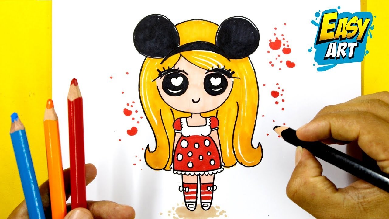 Còmo Dibujar una NIÑA MINNIE MOUSE Kawaii ❤️ How to Draw a Cute Minnie Mouse Girl