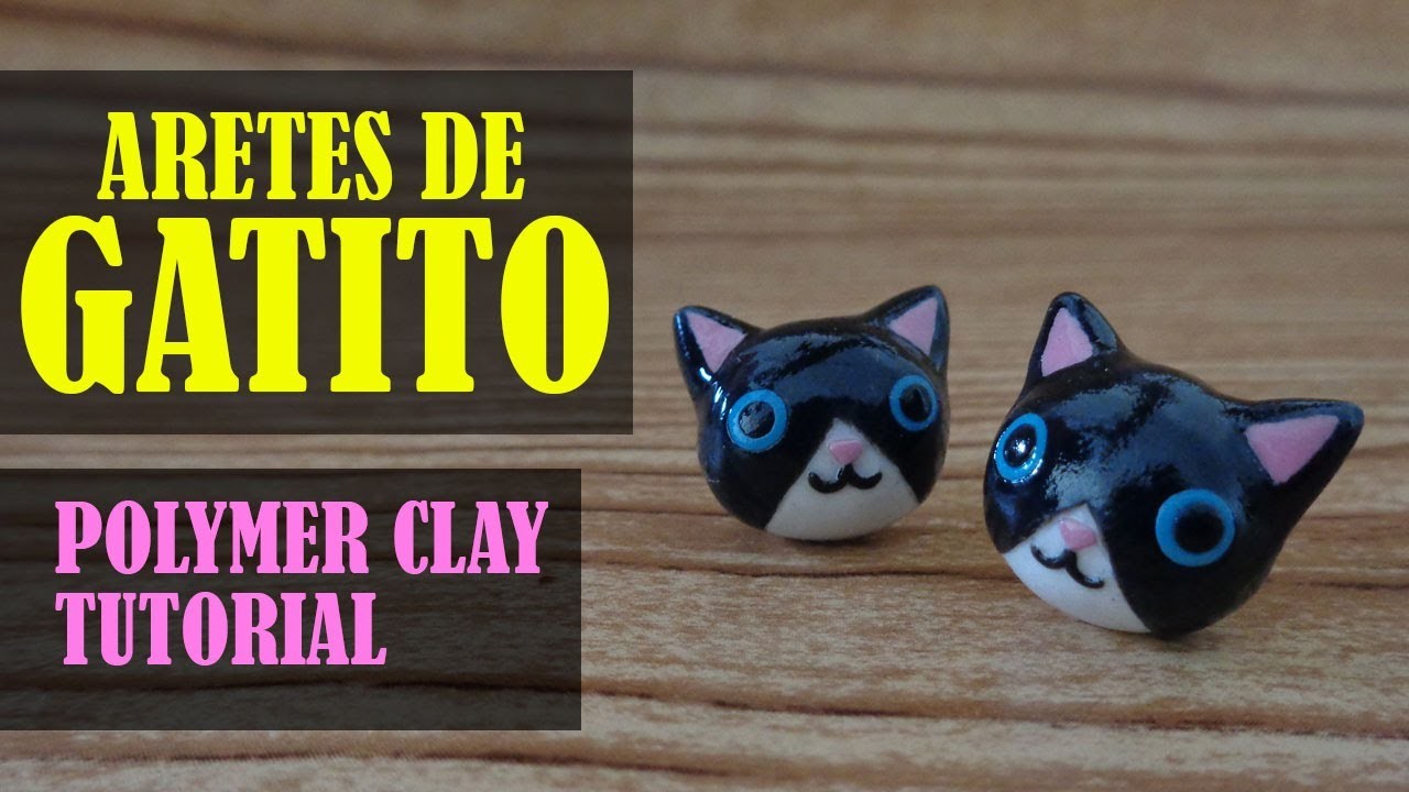 ???? ¿Cómo hacer unos aretes de gatito en arcilla polimérica?. Polymer clay kitten earrings tutorial.