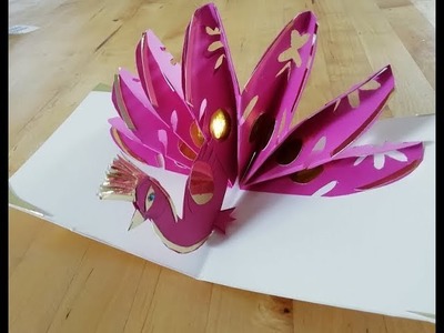 DIY: Cómo hacer una tarjeta del pavo real en 3D. Como Hacer Tarjetas pop-up  Fáciles y Bonitas