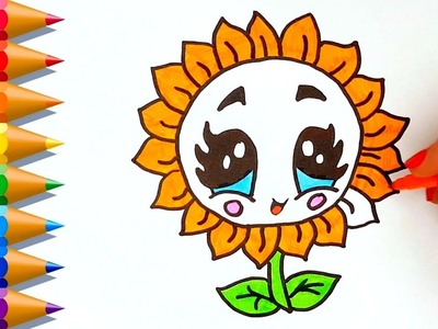 COMO DIBUJAR UN GIRASOL KAWAII PASO A PASO ???? Dibujos kawaii faciles  How to draw a sunflower