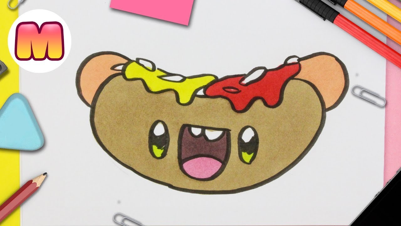 COMO DIBUJAR UN HOT DOG KAWAII PASO A PASO - Dibujos kawaii faciles - How to draw a hot dog