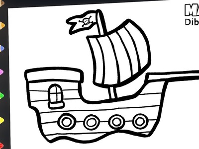 Cómo Dibujar y Colorear Barco Pirata | Dibujos de Piratas