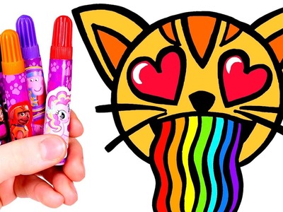 Dibuja y colorea un Gato con arcoiris ???????? Dibujos para colorear para niños.