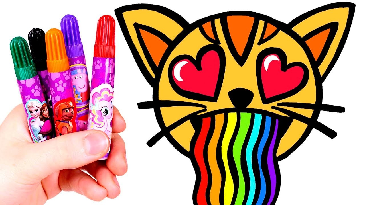 Dibuja y colorea un Gato con arcoiris ???????? Dibujos para colorear para niños.
