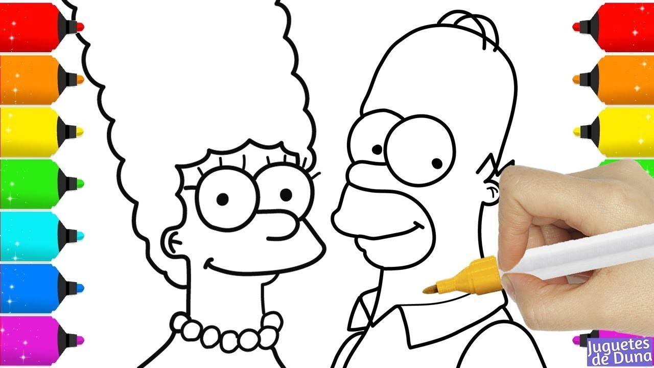 Los Simpson - Coloreando a Homer y Marge - Dibujos para Pintar y Aprender Colores para Niños