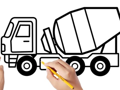 Cómo dibujar un camión mezclador de concreto | Dibujos sencillos