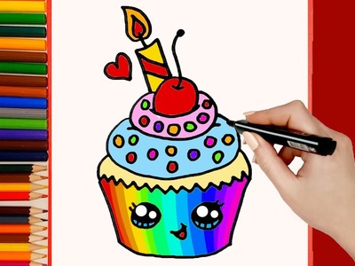 Cómo dibujar un Pastel de Cumpleaños Kawaii paso a paso ???? Dibujo fácil de Pastel de Cumpleaños