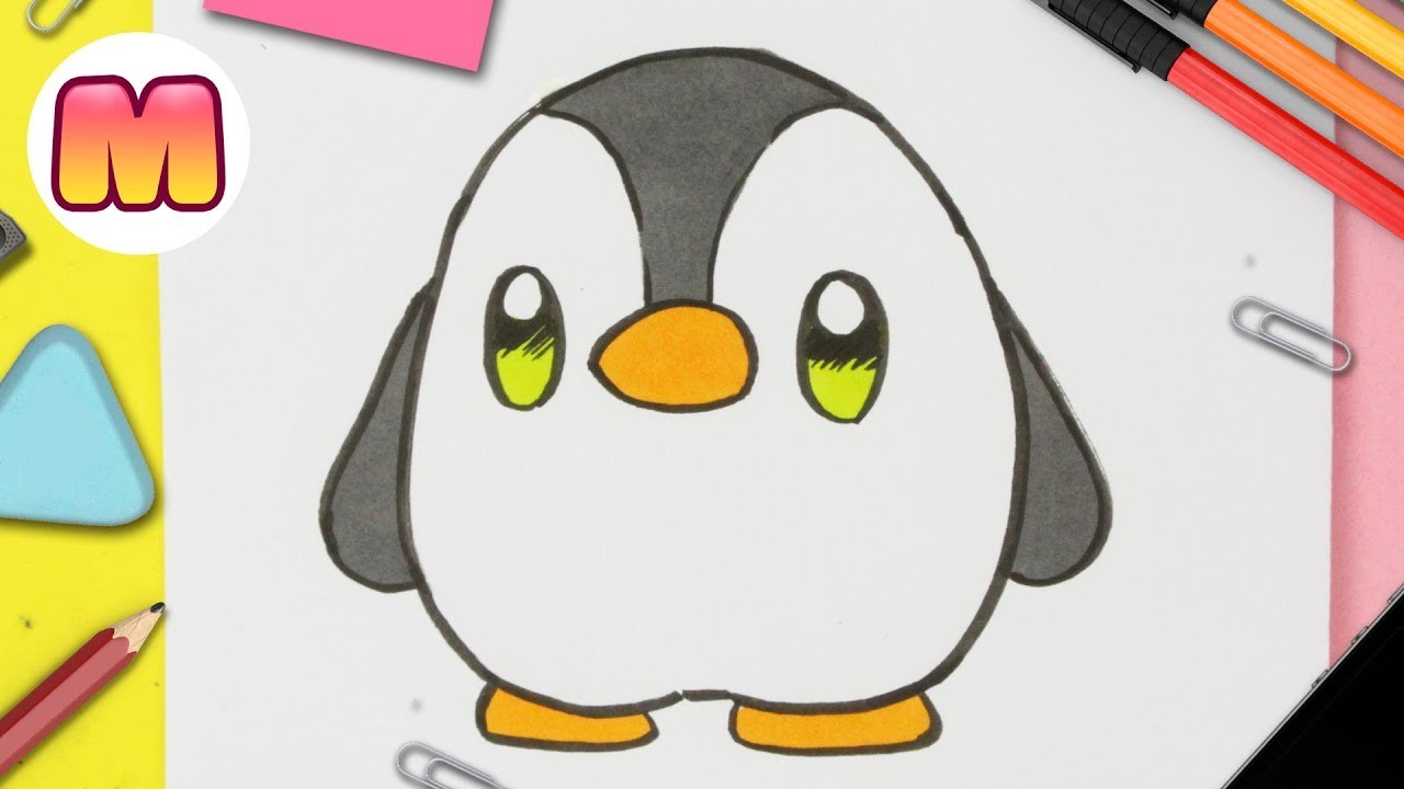 COMO DIBUJAR UN PINGÜINO KAWAII PASO A PASO - Dibujando un pingüino - Como dibujar animales kawaii