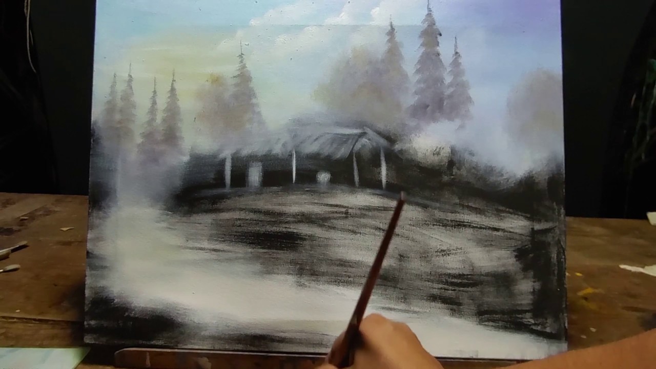 Como pintar una paisaje fácil, con casitas y agua