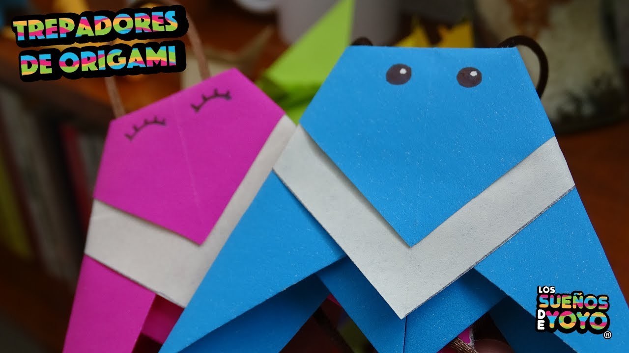 Juguetes trepadores de origami . Ideal para jugar carreritas el Día del niño.