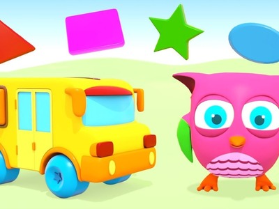 Un autobús de juguete. Búho Hophop aprende los colores. Dibujos animados para niños.