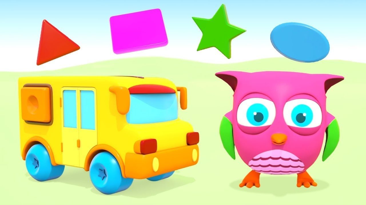 Un autobús de juguete. Búho Hophop aprende los colores. Dibujos animados para niños.