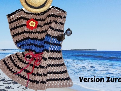Blusón para playa o piscina a crochet paso a paso (Version Zurda)