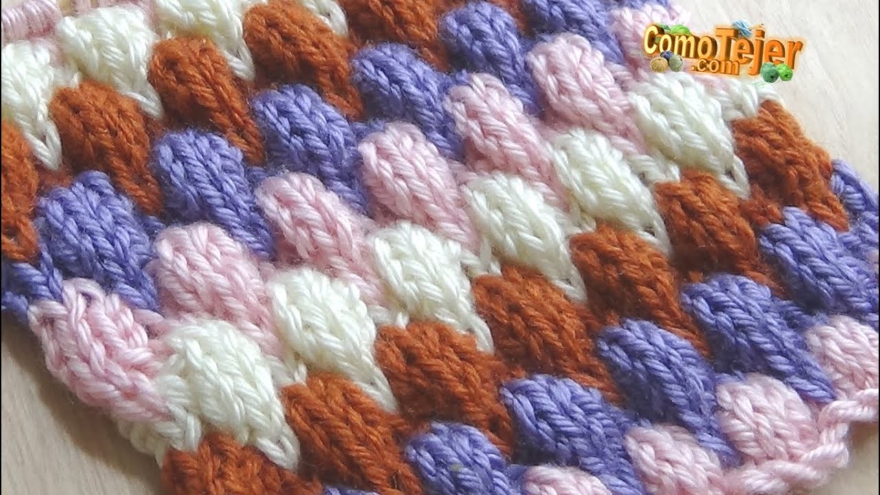 Cómo Tejer Punto Burbujas en Colores.  Bubbles Colors Knit Stitch-2 agujas.palitos (678)