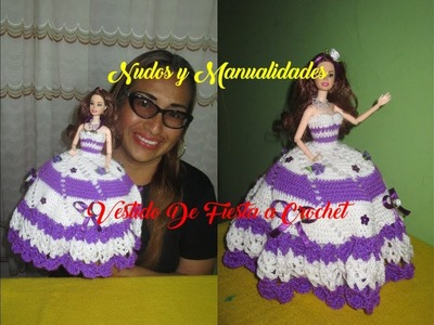 VESTIDO MORADO Y BLANCO A CROCHET.