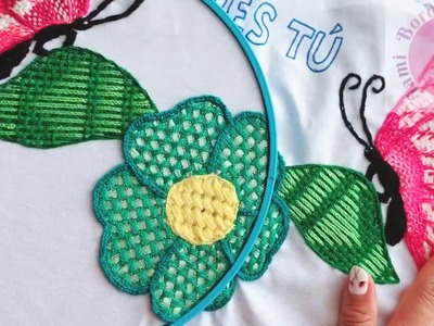 15. Bordado Fantasía Hoja 1. Hand Embroidered leaf. Fantasy Stitch