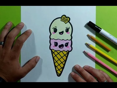 Como dibujar un helado kawaii paso a paso 4 | How to draw a kawaii ice cream 4