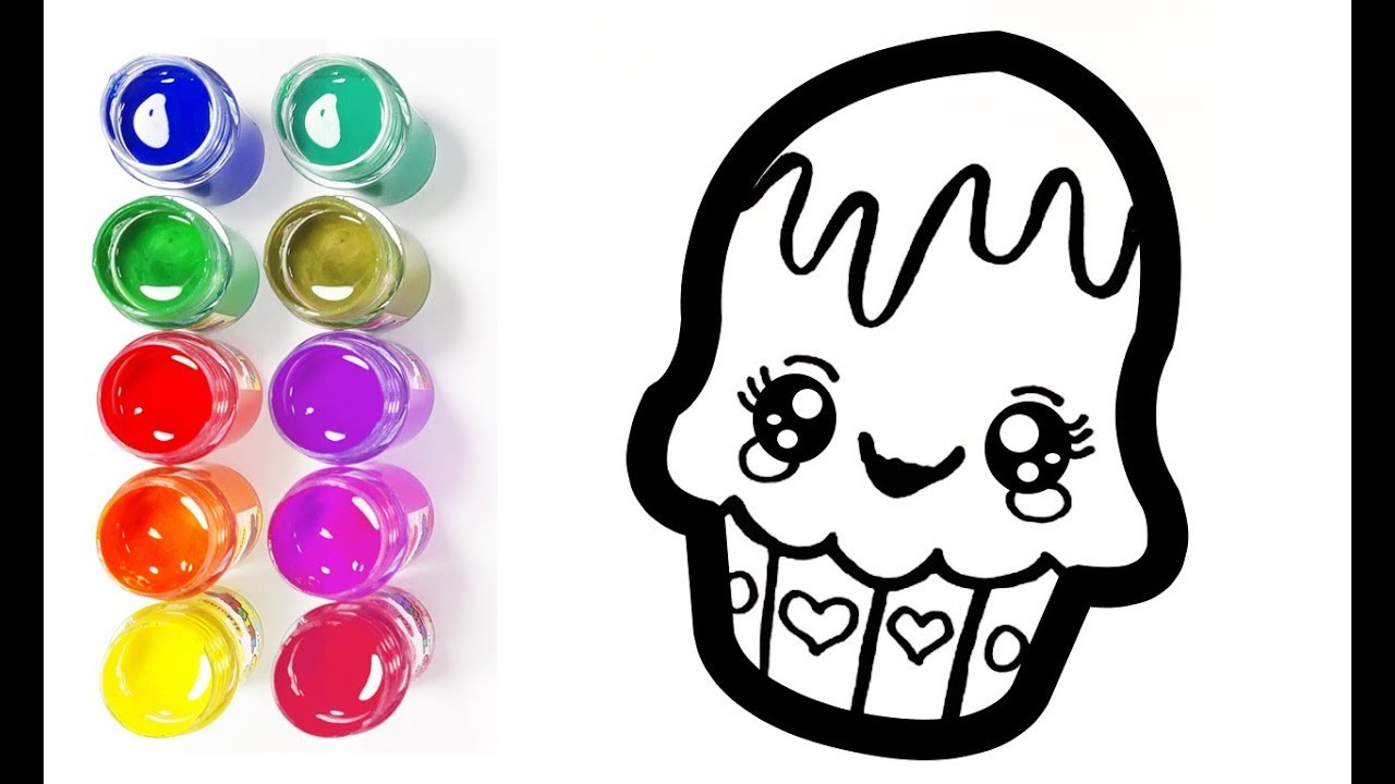 Como dibujar un Pastel Unicornio Kawaii, helado kawaii y colorear pintar, Birthday Cake