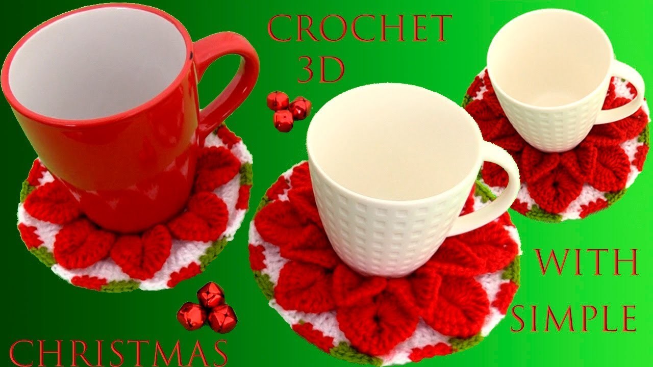 Como hacer Posavasos para Navidad con flores en punto 3D a Crochet tejido tallermanualperu