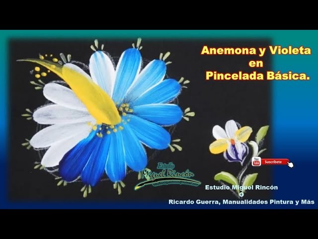 Como Pintar Anemomas y Violeta en Tres Minutos con pinceladas (Pintura Decorativa)con Miguel Rincón.
