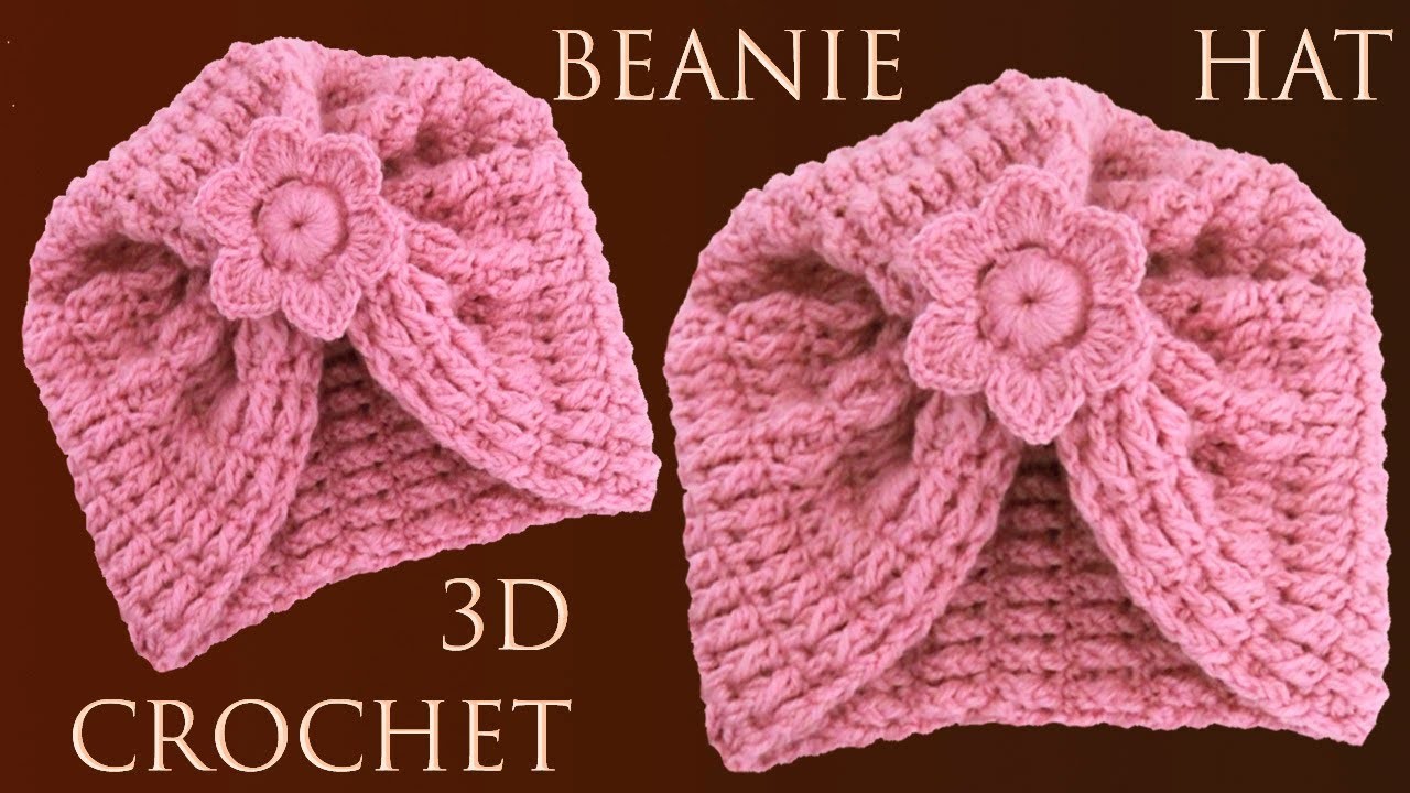 Gorro a Crochet con flor en punto drapeado 3D reversible tejido tallermanualperu