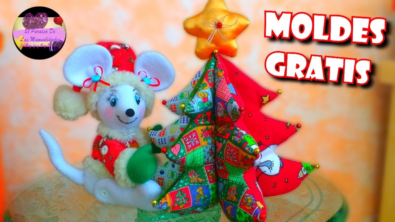 Ratona navideña acompañada de un original árbol de tela (Moldes Gratis) | Epdlm