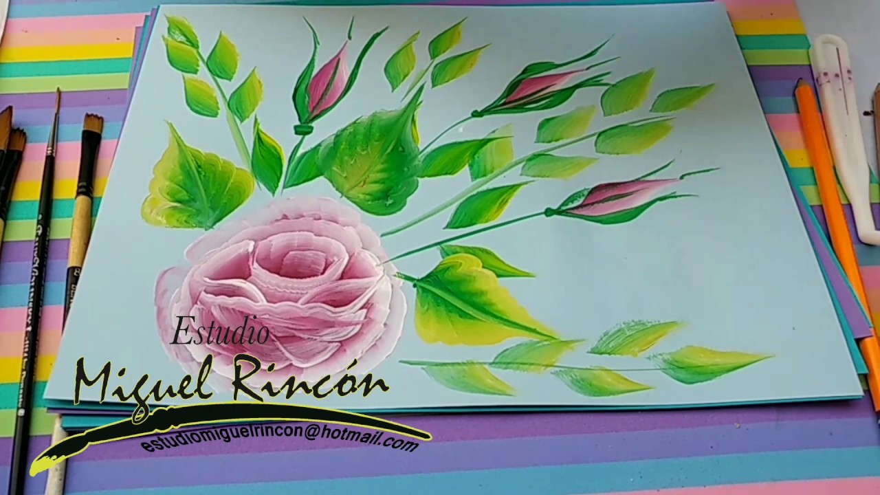 Rosa en pincelada básica (Rose in Brush) con Miguel Rincón. #Pintura decorativa, DIY, #ideas, #tips.