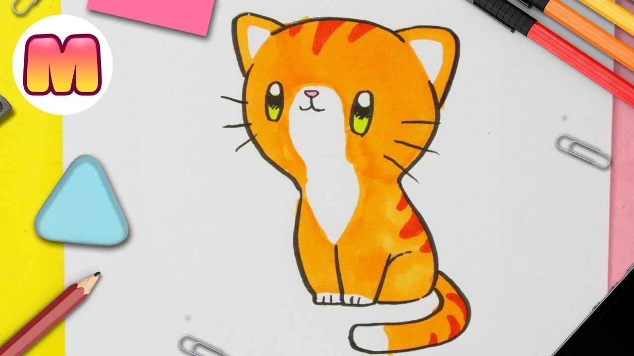 Aprende a dibujar un GATO Kawaii | How to Draw a Cute Baby Kitten - Como dibujar un gato fácil